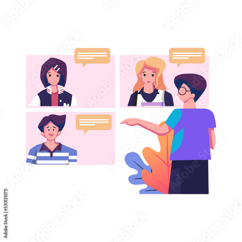 Online meetup flat style illustration design