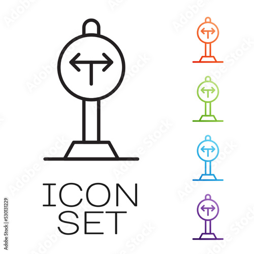 Black line Fork in the road icon isolated on white background. Set icons colorful. Vector