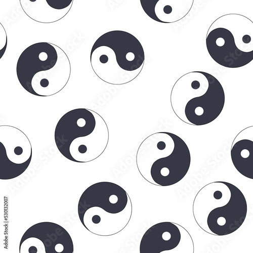 seamless pattern of hand drawn doodle sketch Yin Yang symbol isolated on white background photo