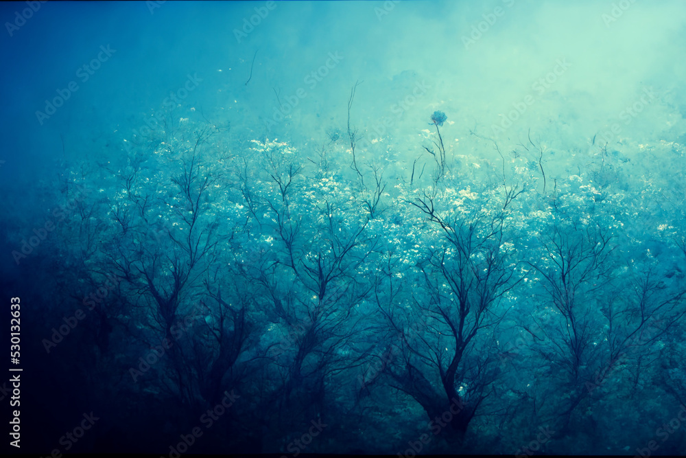 A high quality beautiful illustrated background showing a blue scene with calm colours and water images - obrazy, fototapety, plakaty 