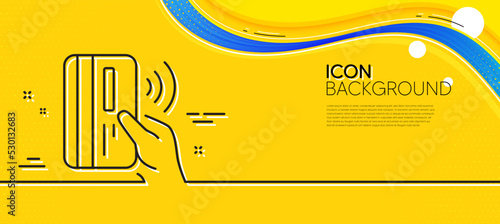 Contactless payment card line icon. Abstract yellow background. Money sign. Minimal contactless payment line icon. Wave banner concept. Vector