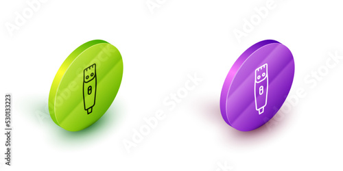 Isometric line Electrical hair clipper or shaver icon isolated on white background. Barbershop symbol. Green and purple circle buttons. Vector