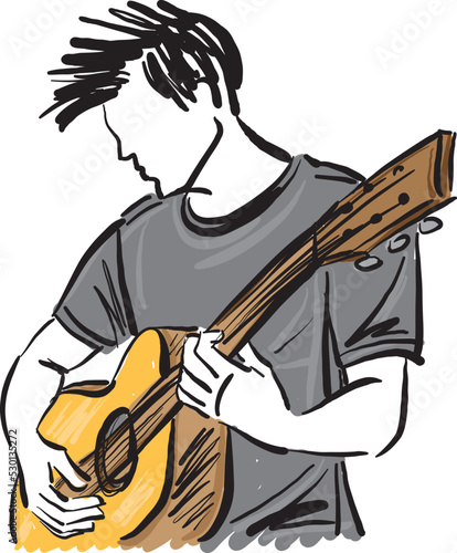 guitarist 2 playing acoustic guitar guy pop  rock music concept vector illustraion