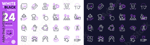 Ab testing, Dont touch and Love letter line icons for website, printing. Collection of Chef, Electric app, Yummy smile icons. Like, Share, Cleaning web elements. Champagne glasses. Vector