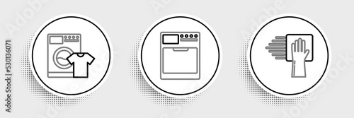 Set line Cleaning service, Washer and t-shirt and icon. Vector