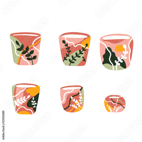 Set clip art handdrawn clay pots