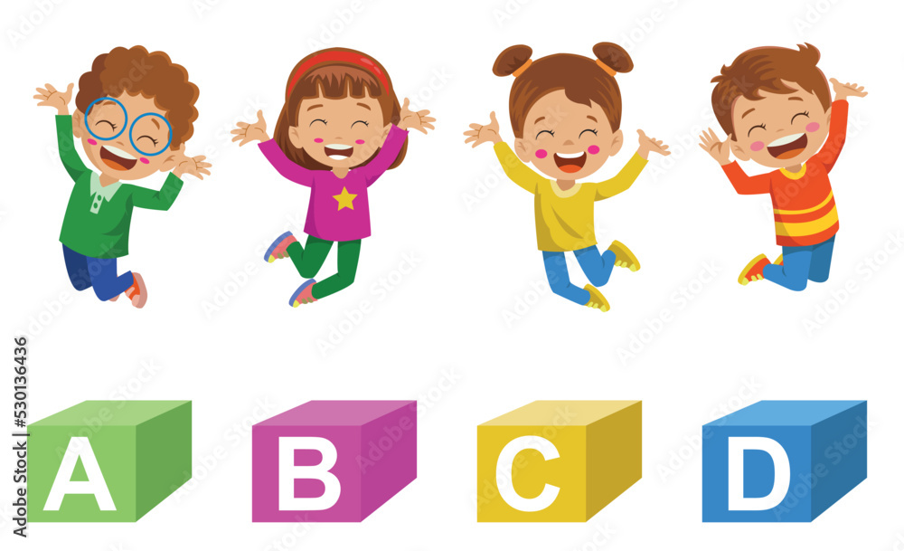 learning letters happy kids jumping on cubes learning letters happy kids jumping on cubes