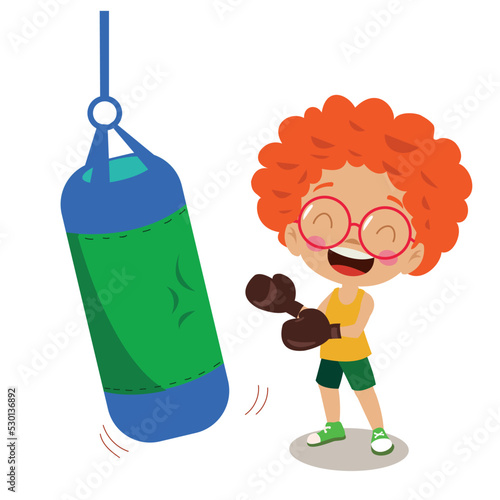 cute boy boxing punching bag