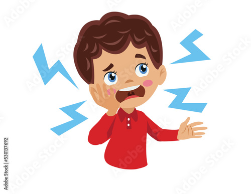 sad cute boy with toothache