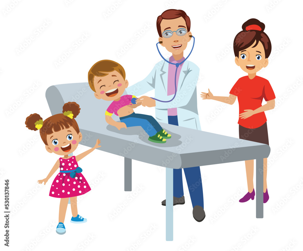 sick boy is being examined at the doctor with his mother sick boy is being examined at the doctor with his mother