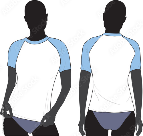 Swimwear Rash guard wetsuit fashion design flat model sketch short sleeves