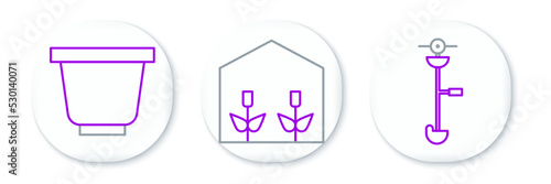Set line Grass and weed electric string trimmer, Flower pot and Home greenhouse plants icon. Vector