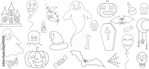 set for halloween sketch,outline isolated vector