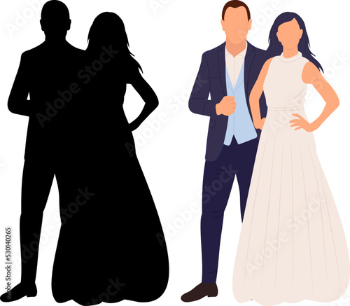 silhouette of the bride and groom, wedding on a white background, isolated vector