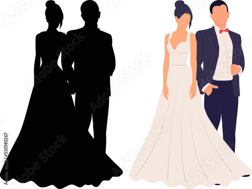 silhouette of the bride and groom, wedding on a white background