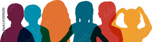 silhouette portrait of children on white background, vector