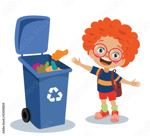 cute boy throwing trash in recycling bin
