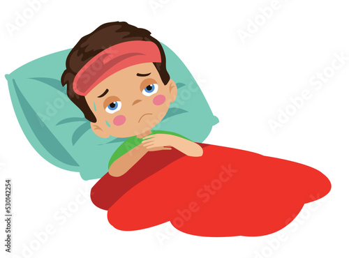 unhappy sad boy lying sick