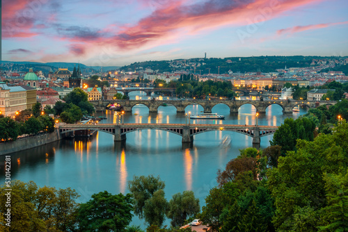 The Vltava River night view in Prague City photo