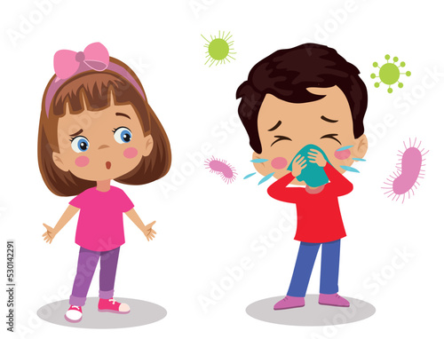 sick virus and scared girlfriend wearing mask