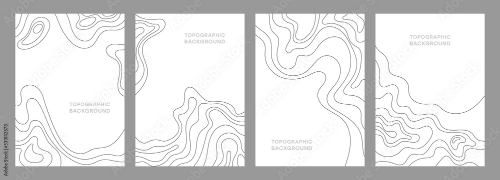 Topographic map banners. Vector set of geographic map lines and contours. Terrain path isolated on a white background. Geography scheme. Line weather or mountain relief for website, poster