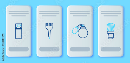 Set line Hairbrush, Aftershave bottle with atomizer, Shaving gel foam and icon. Vector