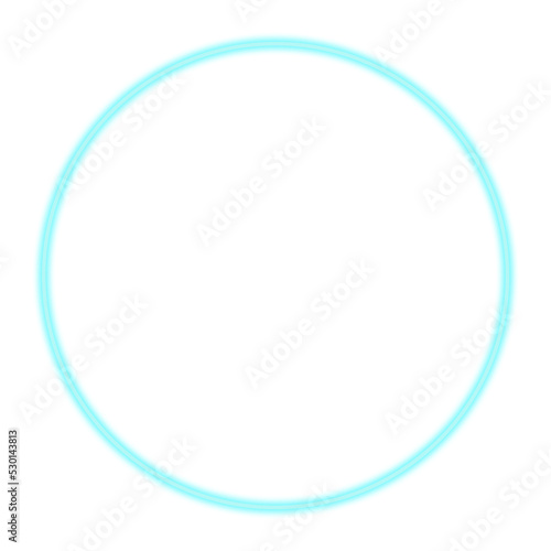 Neon lightning effect. Light blue, turquoise glowing circle. Isolated png illustration, transparent background. Asset for overlay, montage, collage, border or screen filter. Business, tech concept. 