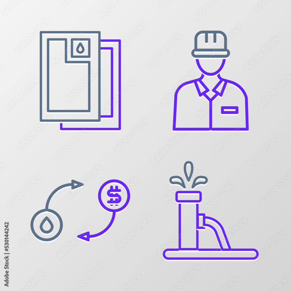 Set line Oil pump or pump jack, exchange, Oilman and Barrel oil icon. Vector Set line Oil pump or pump jack, exchange, Oilman and Barrel oil icon. Vector
