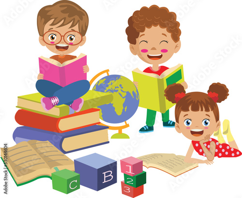 kids studying studying world map in school classroom