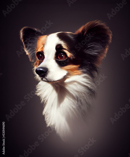 A digital painting portrait of a cute Papillon dog with studio lighting