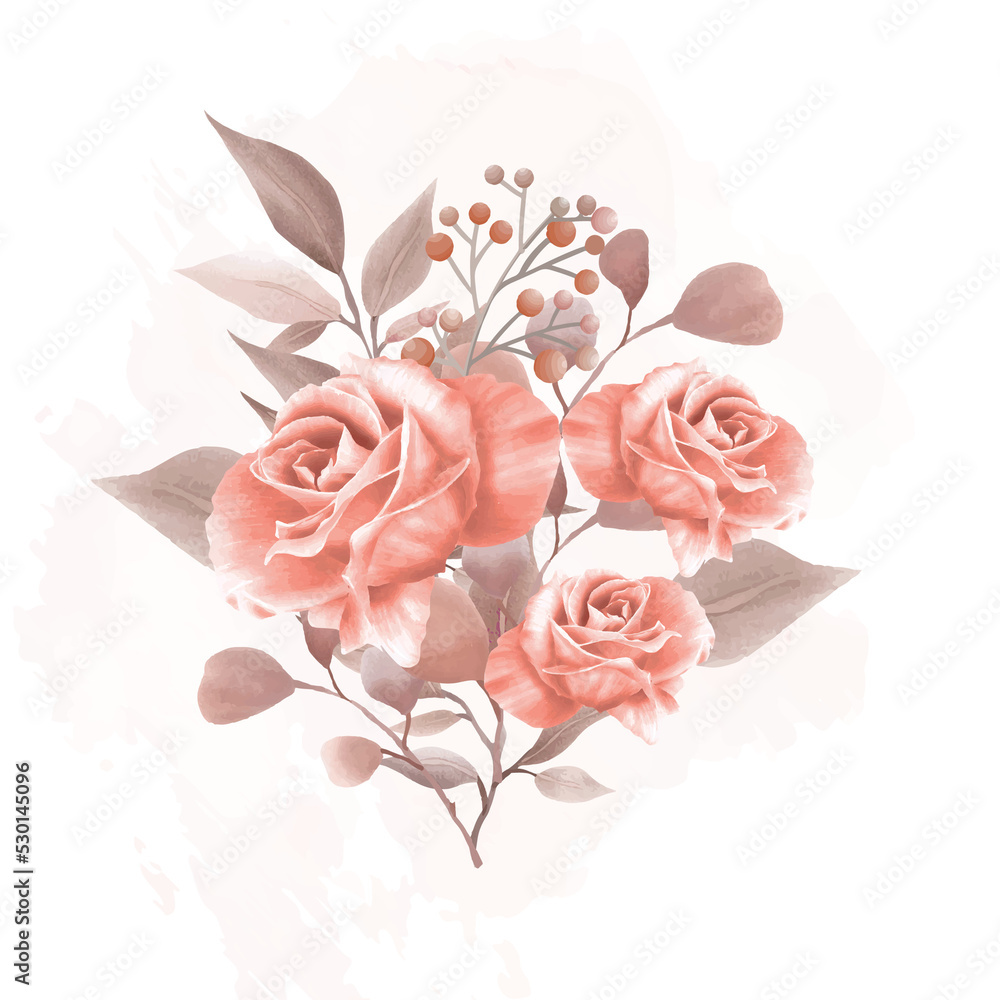 Set Of Watercolor Floral Frame Bouquets Of Autumn Roses And Leaves Botanic Decoration 