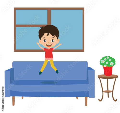 naughty boy jumping on sofa