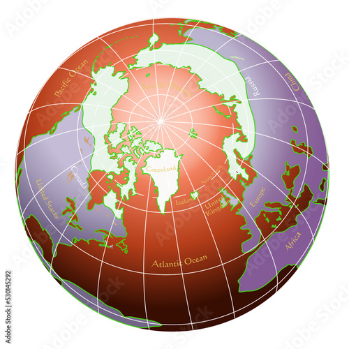world globe artic view perspective