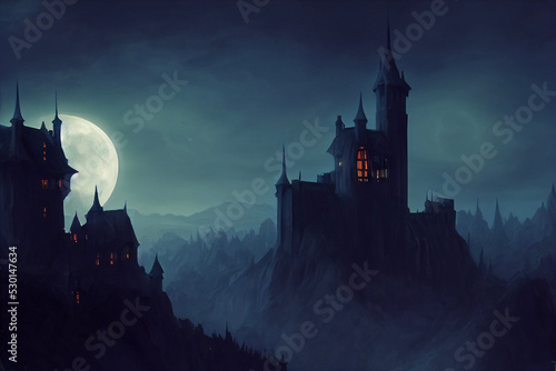 Print op canvas illustration of a castle in the night