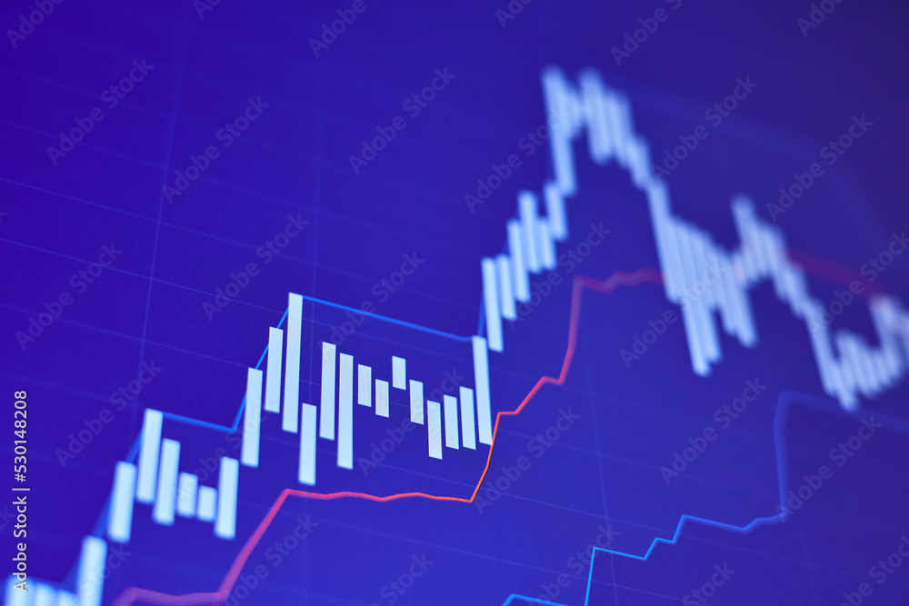 Rising stock market chart on blue background Rising stock market chart on blue background