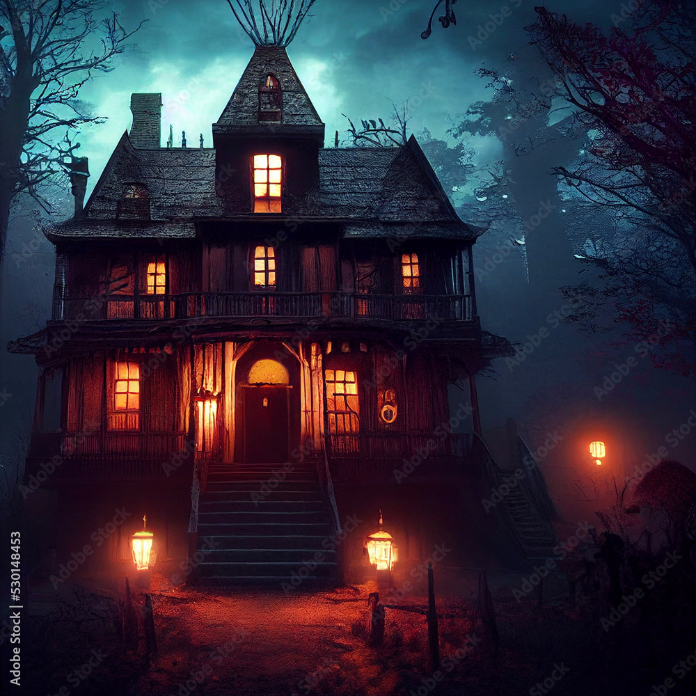 haunted house in the woods - obrazy, fototapety, plakaty 