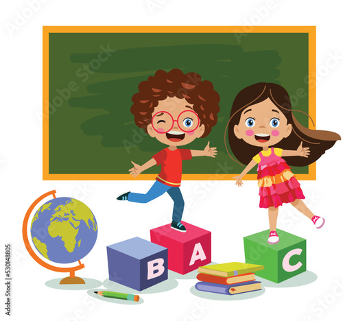 happy naughty kids having fun in school classroom