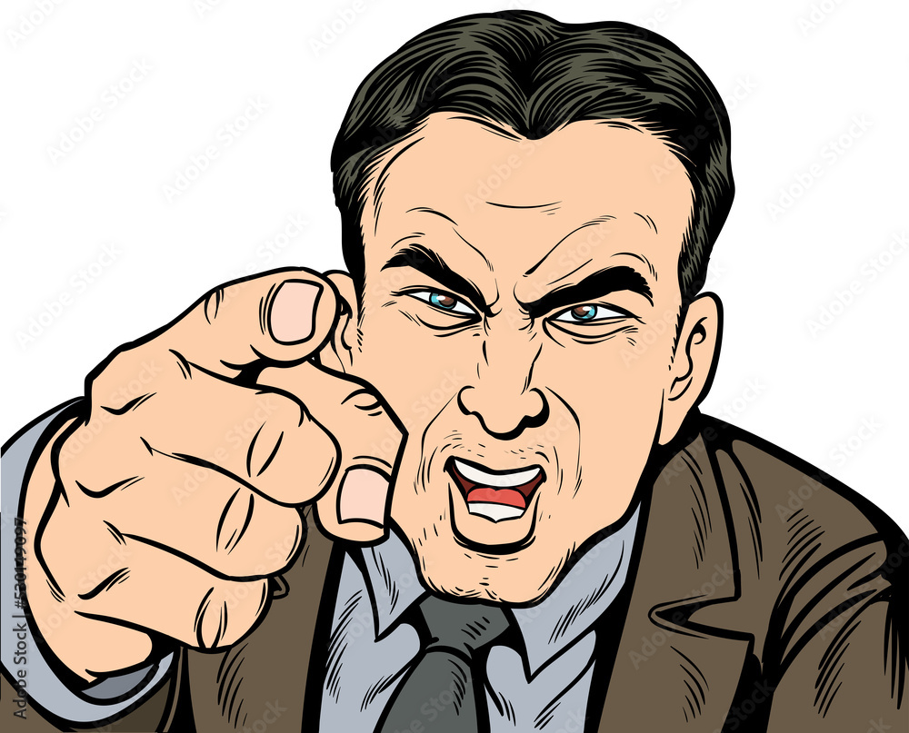 An angry, upset man, he points his hand. hand drawn style design illustration, transparent background. An angry, upset man, he points his hand. hand drawn style design illustration, transparent background.