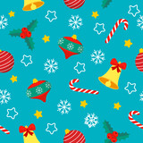 seamless christmas pattern template in cartoon style with christmas candies, gifts, holly leaves and bells. for wrapping paper, textile, themed decor