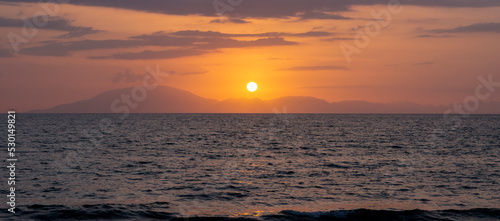 sunset over the sea. selective focus. panoramic view. summer in Greece