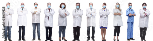 group of doctors in mask isolated on white