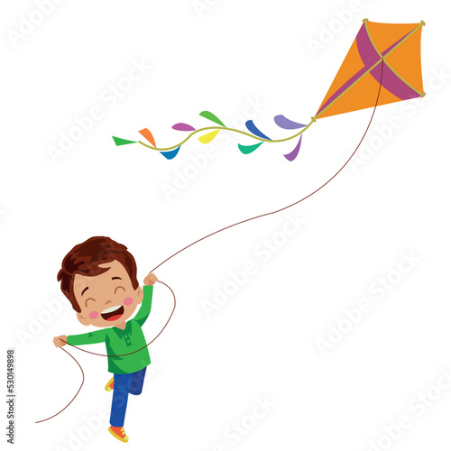 cute little boy flying a kite