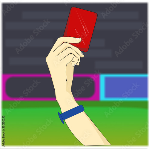 The referee issues a Red card to a player who commits a foul