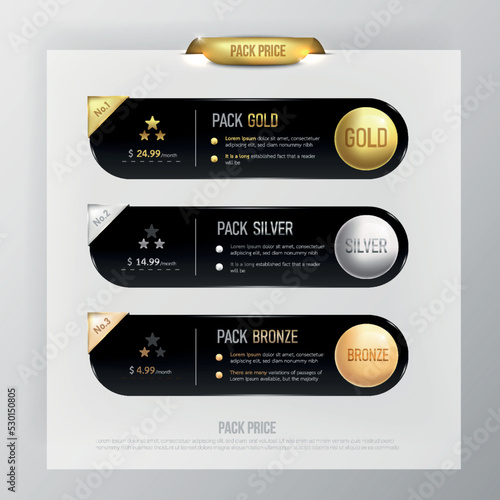 Button web price table pack on background color black 25