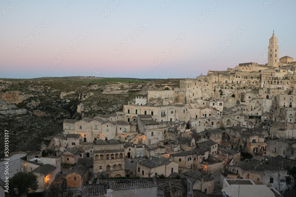 Sunset over the old town of Matera, Italy