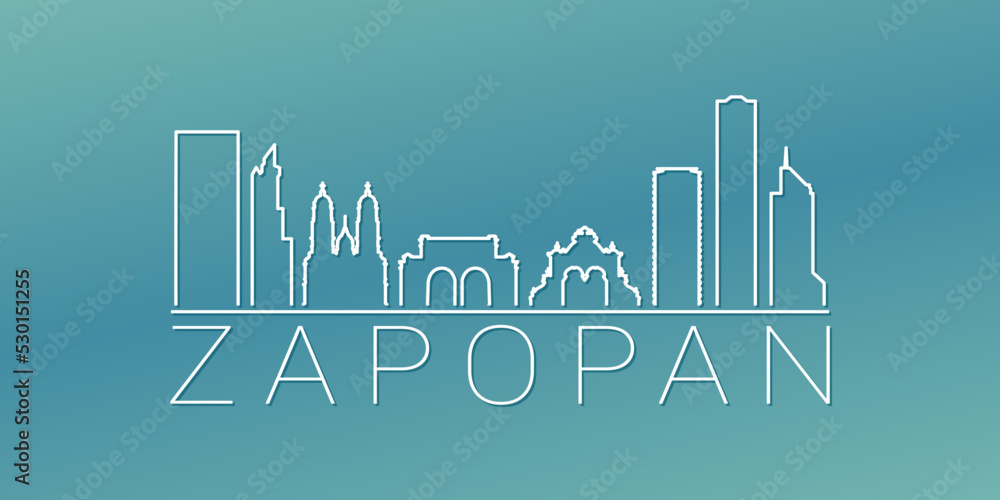 Zapopan, Jalisco, Mexico Skyline Linear Design. Flat City Illustration Minimal Clip Art. Background Gradient Travel Vector Icon.