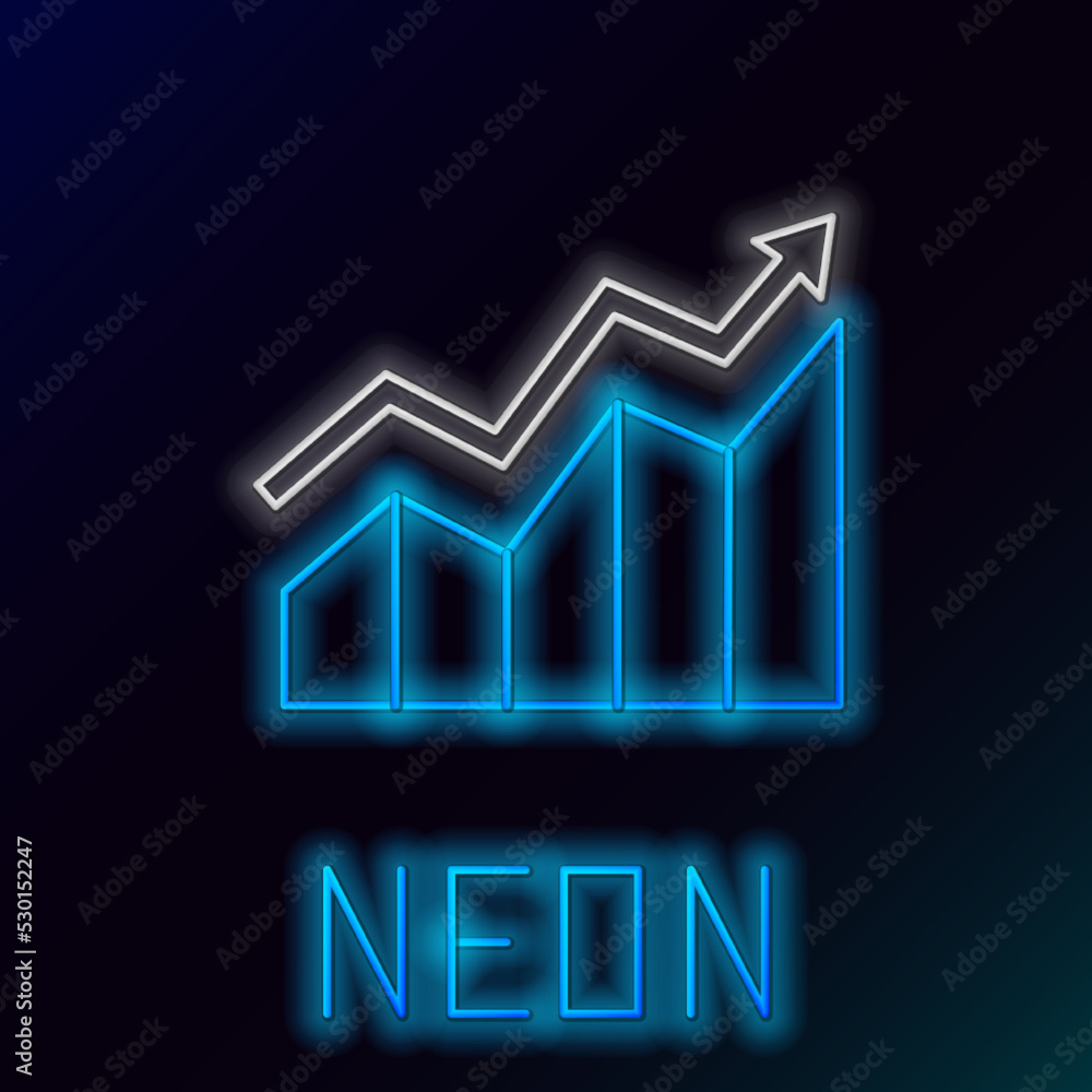 Glowing neon line Financial growth increase icon isolated on black background. Increasing revenue. Colorful outline concept. Vector
