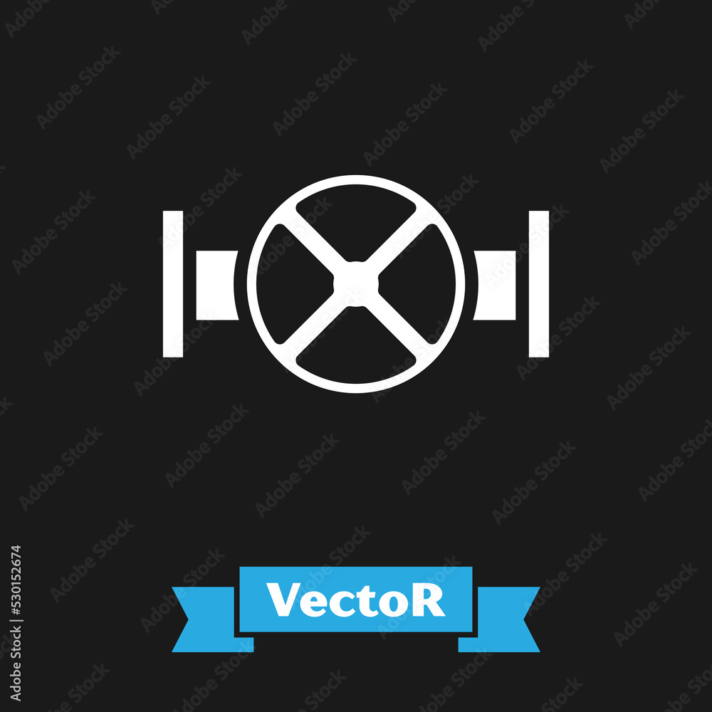 White Industry metallic pipe and valve icon isolated on black background. Vector White Industry metallic pipe and valve icon isolated on black background. Vector