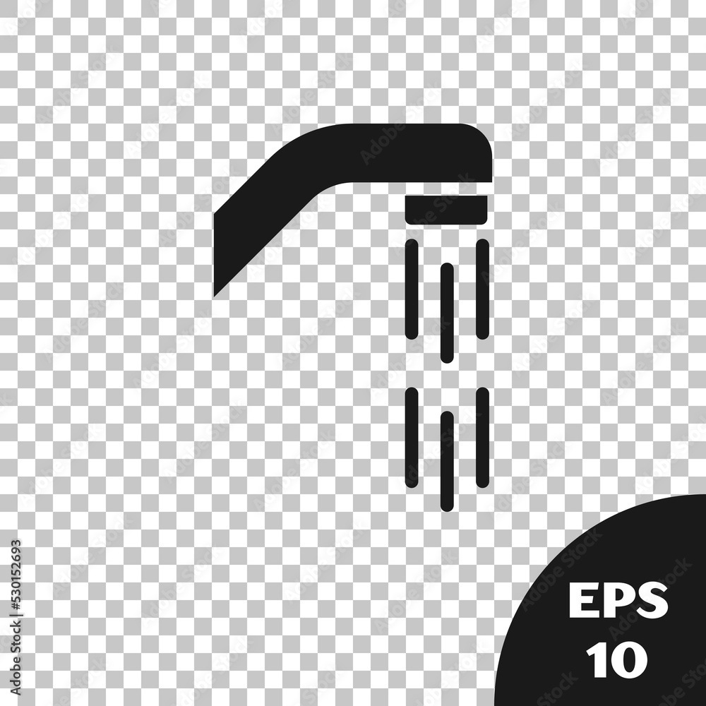 Black Shower head with water drops flowing icon isolated on transparent background. Vector Black Shower head with water drops flowing icon isolated on transparent background. Vector