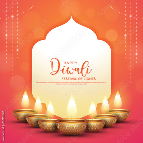Happy Diwali - festival of lights colorful poster template design with decorative diya lamp. vector illustration.
